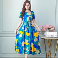 Middle Aged Women's Cotton Rayon Night Dress Summer New Plus Size Mother Nightgowns Printed Nightshirt Lounge Home Outside Wear