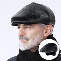 Warm Winter Faux Mink Fur Newsboy Cap with Earflaps Peaked Flat Bonnet Beret for Elderly Men Elderly Fashion Accessories