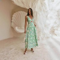 Hot Girl Vacation Print Personalized Fashion Sleeveless Halter Lace Dress European Style Casual Three-quarter Sleeve Midi Dress