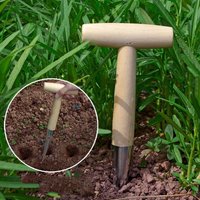 Hand Sow Dibbler With Wood Handle For Sowing Seeds Transplanting Plants Planting Bulbs Digging Gardening Garden Hole Punch Tool