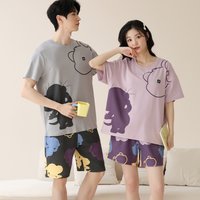 Ensemble de pyjama d'été en coton pour hommes et femmes, vêtements de dessin animé mignons, vêtements de maison pour couples, vêtements de lit à manches courtes, 138Partice