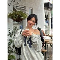 Women Letter Print Pullover Sweatshirt, Casual Long Sleeve Crew Neck Off Shoulder Sweathirt for Spring Clothes