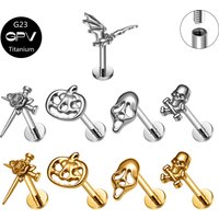 ASTM G23 Titanium Ear Bone Screw Bat Pumpkin Lamp Skull Gold Punk Pierced Jewelry Ear Nail for Men and Women