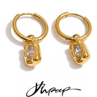 Yhpup New Stainless Steel Zirconia Rectangle Drop Hoop Earrings Waterproof High Quality Metal Casting Popular Jewelry