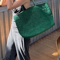 2026 Large Handwoven Rattan Tote Bag Natural Straw Beach Shoulder Bag Luxury Raffia Purse for Women Summer Travel Green Color