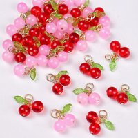 50Pcs 3D Sweet Red Cherry Acrylic Charms for Jewelry Making Handmade Fruit Pendants DIY Earrings Necklace Phone Chains Accessory