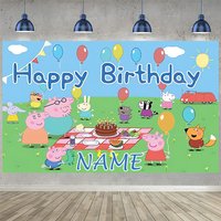 Custom Name Cartoon Peppa Pig Backdrops Baby Shower Children Birthday Party Decor Banner Photo Booth Props Party Supplies