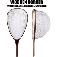 Wooden Handle Fishing Net Large Fly Fishing Tackle Rubber Coating Trout Landing Net Bass Pike Tools Catch and Release