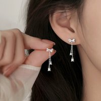 Silver Color Exquisite Bowknot Bell Pendant Stud Earrings for Charm Women Cute Fashion Jewelry Geometric Accessories