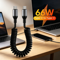 6A 66W PD Retractable Spring Data Cord USB Type C Fast Charging Cable Type C Phone Charge Cable For iPhone Samsung Xiaomi Huawei