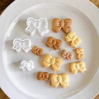 Mini Bowknot Cookie Cutter Biscuit Mold 3D Bow Plastic Pressable Fondant Cookie Stamp New Year Cake Decor Baking Supplies