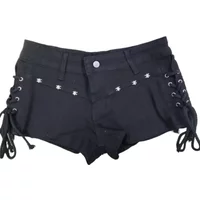 Jeans Shorts Y2k Black Denim Super Shorts Summer Retro Low Waist Straps Tight and Thin Short Hot Pants