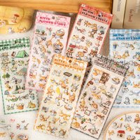 Mr. Paper 6Packs Cute Cat Themed Scene Stickers for Journal Scrapbooking DIY Calendar Cup Postcard Decoration Stationery sticker
