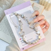 For CCD Bow Star Pearl Beaded Phone Chain Hanging Cord Charms Strap Handmade Mobile Lanyard Universal Accessories Jewelry Gift
