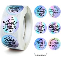 500PCS Laser Silver Black Thank You Sticker Aesthetic Labels Sealing Stationery School Decoration Scrapbooking Supplies