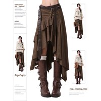 Women Goblin Core Irregular Abi Y2k Midi Skirt Harajuku Japanese 2000s Grunge E-girl Tide Kpop Maillard Cyber Punk Design Goth