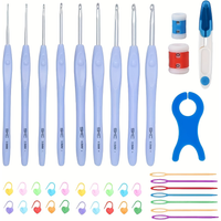 9Pcs Soft Handle Crochet Hooks Set Ergonomic Knitting Needles Kit with Row Counter Stitch Markers Sewing Tool for Beginners