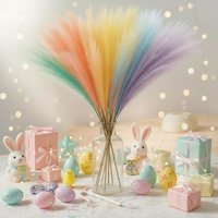 15pcs Rainbow Color Artificial Pampas Grass Bouquet Fluffy Faux Reed Stems Realistic Long-Lasting Vase Arrangements Home Decor