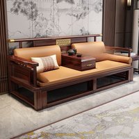 New Chinese solid wood sofa bed living room Zen villa furniture with pull-out bed retractable sofa