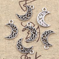 50pcs Charms Lovely Hollow Moon 18x12mm Antique Silver Color Pendants DIY Crafts Making Findings Handmade Tibetan Jewelry