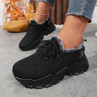 Women Winter Fleece Lined Slip On Sneakers, Non Slip Cushioned PVC Sole Walking Boots Washable Fabric Upper Casual Running Shoes