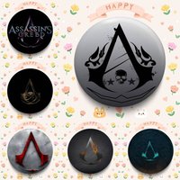 LOGO A-Assassins-Creed 32 44 58mm Round Cartoon Brooches Handmade Pins For Backpack Jewelry Accessories Gifts Creative Badge S