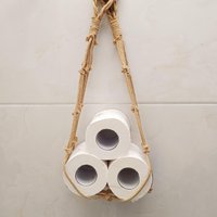 Hanging Cotton Rope Woven Toilet Paper Net Pocket, Handmade Roll Paper Storage Organizer for Bathroom