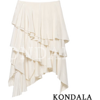 KONDALA Elegant Tiered Ruffled Asymmetrical Skirt Women's Trendy Midi Skirt New 2026 Spring Summer Fashion Vacation Party Skirt
