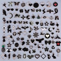 Random Mix Heart Round Metal Cute Charms For Jewelry Making Supplies Black Enamel Oil Drop Pendant Charm DIY Bracelets Materials