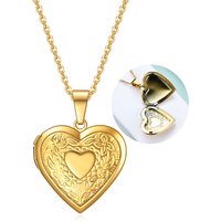 Custom Initial Heart Locket Necklace - 26 Letters Optional, Gold Alloy Openable Photo Holder Pendant for Daily Wear & Gift