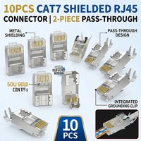 10PCS Cat7 RJ45 Shielded Connector, 10Gbps Pass Through Modular Plug with Metal Housing and Gold Plated Pins for Ethernet Cable