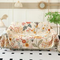 Floral Pattern Sofa Cover AB Side Cotton Gauze Tassel Towelling Coverlet For Decorate Living Room Sofa Bed Cover Blanket 230*250