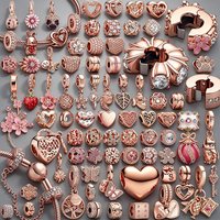 Rose Gold Plated Charms for Bracelet DIY Jewelry Making Heart Flower Strawberry Butterfly Paw Print CZ Pendant Beads Women Gift