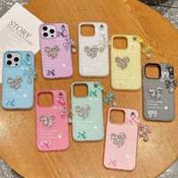 Glitter Bling Crystal Diamond Bow Pendant Case For iPhone 16 17 Plus 17air 16E 11 PRO Max XS XR X Matte Candy Color Cover