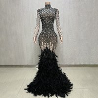 Women's New Fashion Black Pearl Diamond Gold Dress Robe De Soiree Elegante Pour Femme Summer Suit Performance Costume Evening