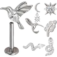 ASTM F136 Titanium Flying Birds Leaves Snake Labret Lip Stud PIERC Ear Cartilage Tragus Helix Piercing Ear Studs Body Jewelry