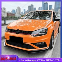 For Volkswagen VW Polo MK5 6C GTI 2015-2018 ABS Gloss Black Car Front Bumper Lip Spoiler Diffuser Protector Guard Auto Body Kits