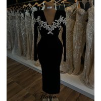 Simple Black Cocktail Dresses For Women Tea-Length Sexy Prom Party Dresses Opening Ceremony Gowns Crystals Vestidos De Cóctel