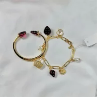 Red Resin Strawberry Pearl Bracelet with Bee Charm for Women, Pastoral Jewelry Gift