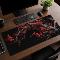 MousePad Black And Red Cherry Blossoms Mouse Pad Gamer XL Custom Large Computer Mousepad XXL Soft Natural Rubber Office Mice Pad