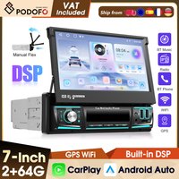 Podofo 2+64G Intelligentes Autosystem 1 Din Kabelloses Carplay Android Auto 7'' Auto-Multimediaplayer mit WLAN GPS Rückfahrkamera-Unterstützung