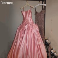 Verngo Pink Satin Princess Evening Dress Spaghetti Straps A Line Bow Formal Occasion Dresses Simple Prom Gowns Customized