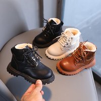 Kleinkinder Kinder Gezeiten Stiefel Herbst Winter warme dicke Baumwolle Jungen Mädchen Schneeschuhe kleine Kinder Leder Baumwolle Stiefel Mode weich
