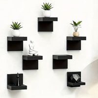 5 Pcs Black Wall-Mounted Floating Shelves - 2-Inch Small Display Racks for Living Room Storage & Decor