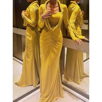 Weird Puss Elegant Dress Woman Plait Swing Collar Full Sleeve Skinny Midnight Birthday Party Hipster Ruched Clubwear Vestidos