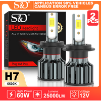 S&D H7 COB Headlight Bulbs 60W 25000LM H13 High Low Beam COB Headlights with Canbus Turbo Fans Car Headlamp For Driving 6500K