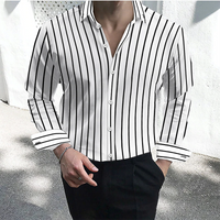 Men's formal shirt button lapel shirt black and white red long sleeve striped collar wedding work clothing large size 5XL