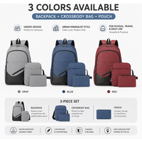 3PCS Backpack Lightweight Nylon Laptop Backpack Water Resistant USB Charging Unisex Large Capacity School Travel Shoulder Bag