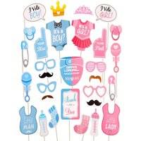 30pcs Gender Reveal Party Photo Booth Props Colorful Paper Decoration Card for Gender Reveal Party Photo Booth Decor Supplies