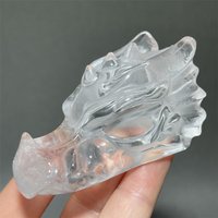 Transparent White Crystal Hand-Carved Dragon Head Natural Mineral Stone Home Office Wealth Feng Shui Decorative Birthday Gift